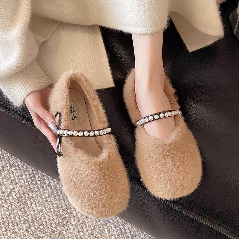 晚晚风毛毛鞋女外穿2025年新款冬季一脚蹬水貂毛绒玛丽珍豆豆棉鞋,女鞋,乐福鞋（豆豆鞋）,淘宝优惠券,粉丝福利购,淘宝优惠卷