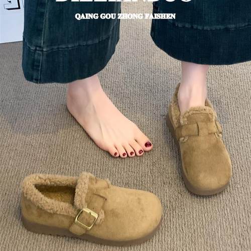 厚底勃肯鞋女款2025新款秋冬季加绒保暖毛毛鞋防滑雪地棉鞋子女鞋