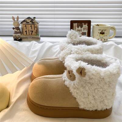 卡通毛茸茸厚底雪地靴女2025新款冬天加绒保暖棉鞋防滑勃肯棉靴子