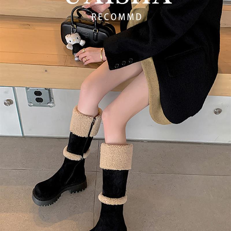 美拉德风东北雪地靴女冬季加绒加厚保暖2025新款小个子厚底长筒靴