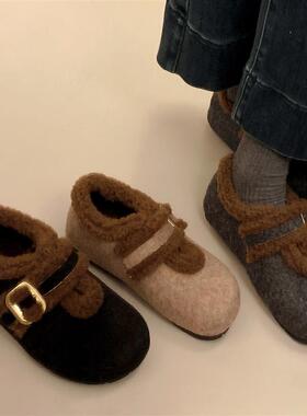 3CM内增高毛口勃肯鞋女2025冬季新款保暖灰色一脚蹬毛毛加绒棉鞋