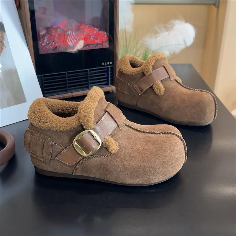 冬季加绒勃肯鞋厚底增高小个子全包绝美真皮毛毛保暖勃肯棉鞋女鞋
