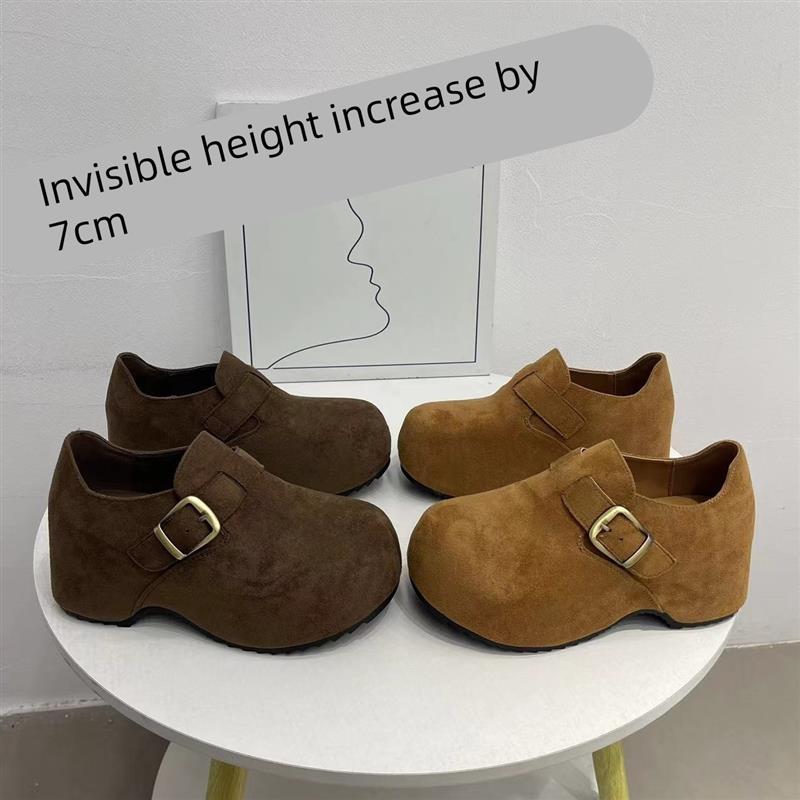 内增高7cm全包厚底勃肯鞋女2025秋新款一脚蹬懒人鞋软底乐福鞋女