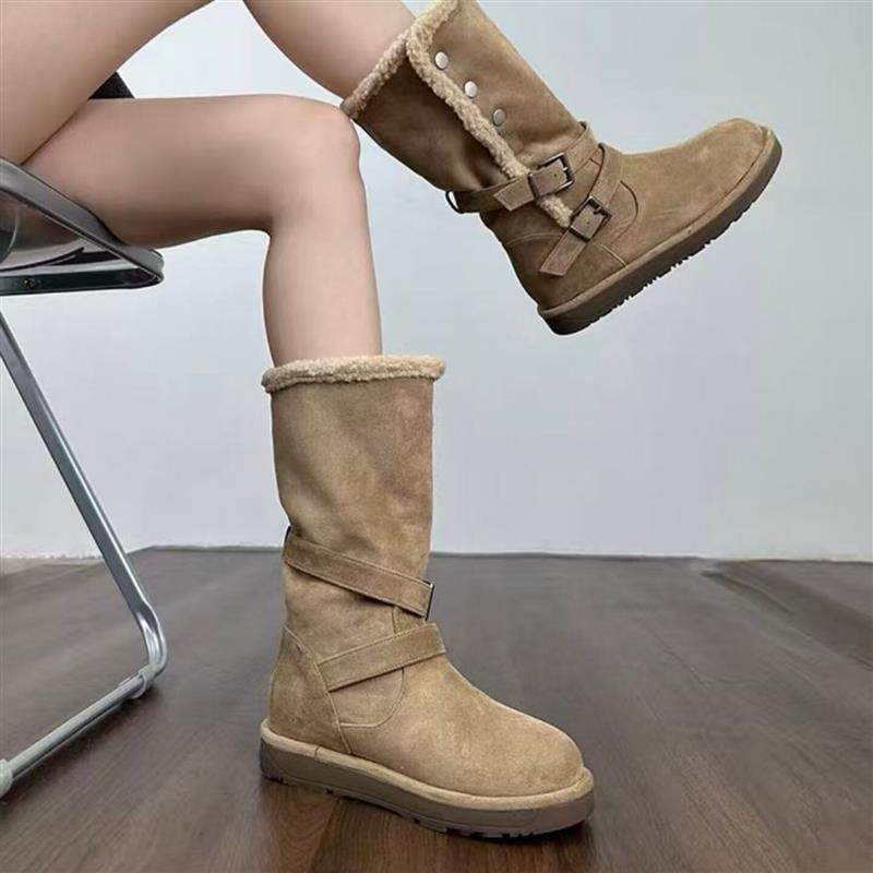 加绒保暖中筒雪地靴女2025秋冬新款皮带扣厚底百搭毛毛靴东北棉靴,女鞋,时尚雪地靴,淘宝优惠券,粉丝福利购,淘宝优惠卷