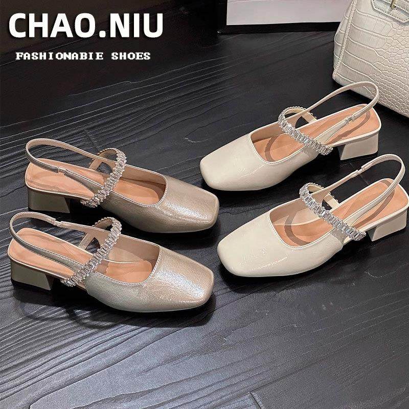 绝美方头粗跟包头凉鞋女夏外穿2025新款高级仙女高跟鞋配裙子单鞋,女鞋,时装凉鞋,淘宝优惠券,粉丝福利购,淘宝优惠卷