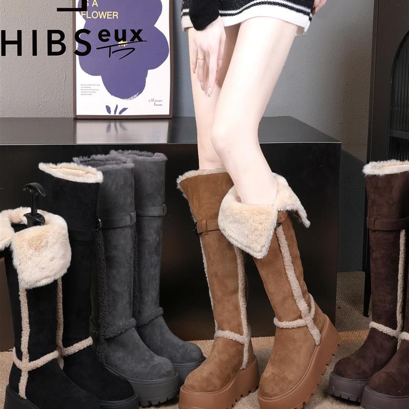 加厚两穿雪地靴女2025冬季新款厚底加绒高筒靴防滑保暖骑士长筒靴