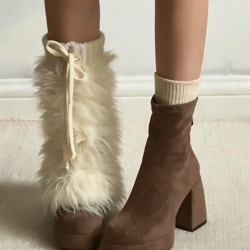 厚底增高加绒保暖弹力瘦瘦靴女2025秋冬新款小个子粗高跟及踝短靴