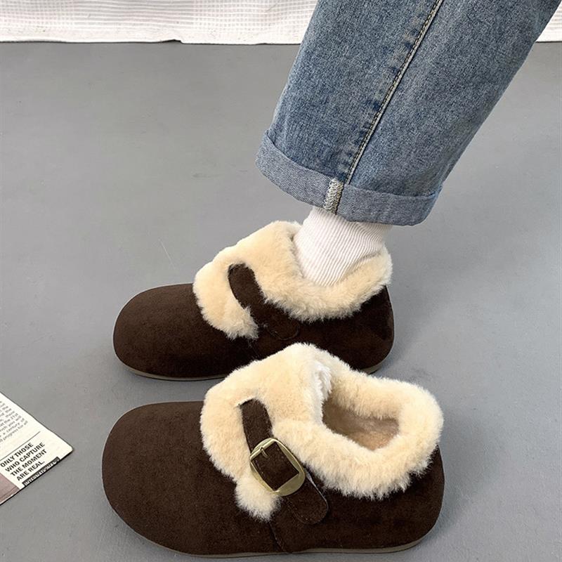 加绒勃肯鞋女2025年冬季新款皮毛一体防滑雪地靴覆古厚底保暖棉鞋