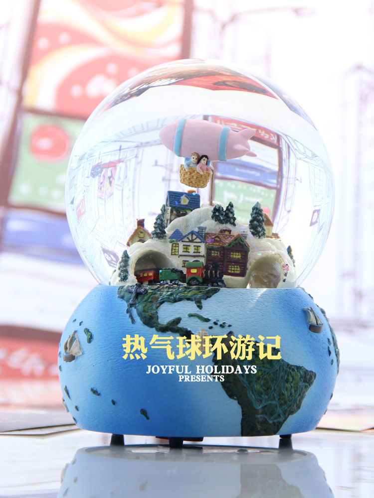 미국 뮤직 박스 회전 뮤직 박스 눈송이 떨어지는 판타지 램프 크리스탈 공 하늘 도시 소녀 생일 선물