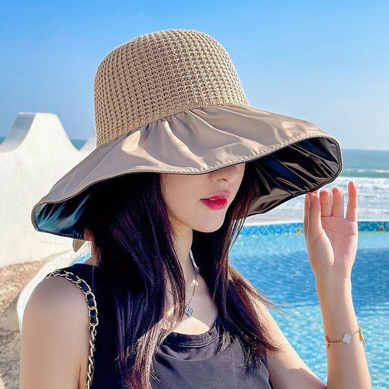 遮阳帽女夏季黑胶蝴蝶结镂空草帽防紫外线大檐遮脸防晒太阳渔夫帽,运动/瑜伽/健身/球迷用品,遮阳帽/沙滩帽,淘宝优惠券,粉丝福利购,淘宝优惠卷