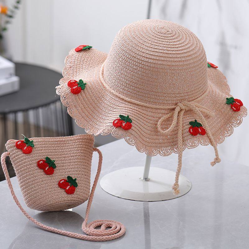儿童草帽夏季遮阳帽度假出游太阳帽防晒套装宝宝樱桃帽子夏天,服饰配件/皮带/帽子/围巾,防晒帽,淘宝优惠券,粉丝福利购,淘宝优惠卷