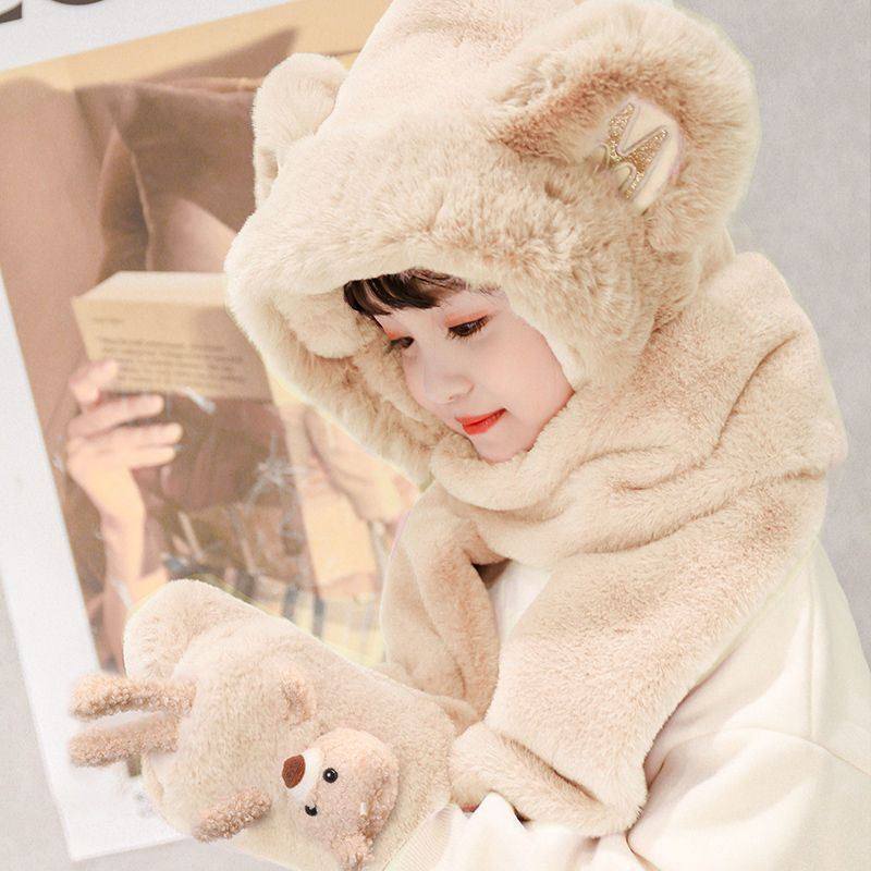 儿童帽子冬季三件套宝宝加绒手套超厚男女童冬天保暖帽子围巾一体,服饰配件/皮带/帽子/围巾,防晒帽,淘宝优惠券,粉丝福利购,淘宝优惠卷