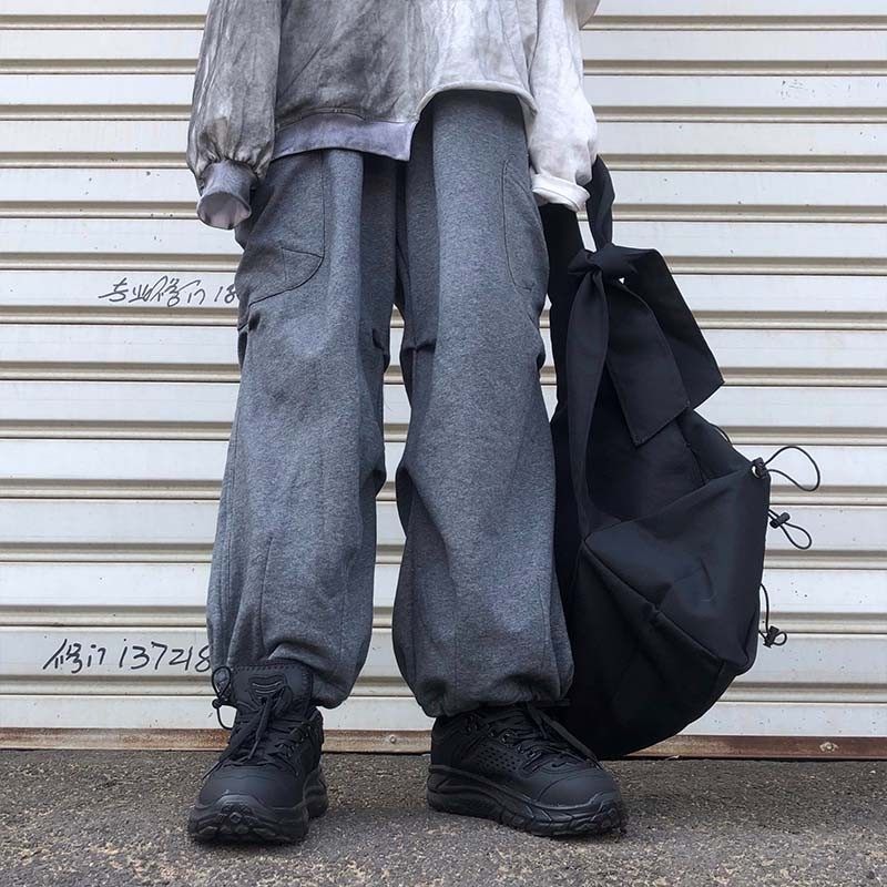 国潮流牌休闲秋冬大码嘻哈宽松阔腿运动卫束脚工装裤男机能ins