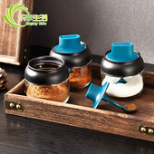 调料瓶厨房盐味精糖调味盒盖勺一体玻璃瓶蜂蜜头刷油套装 密封罐子