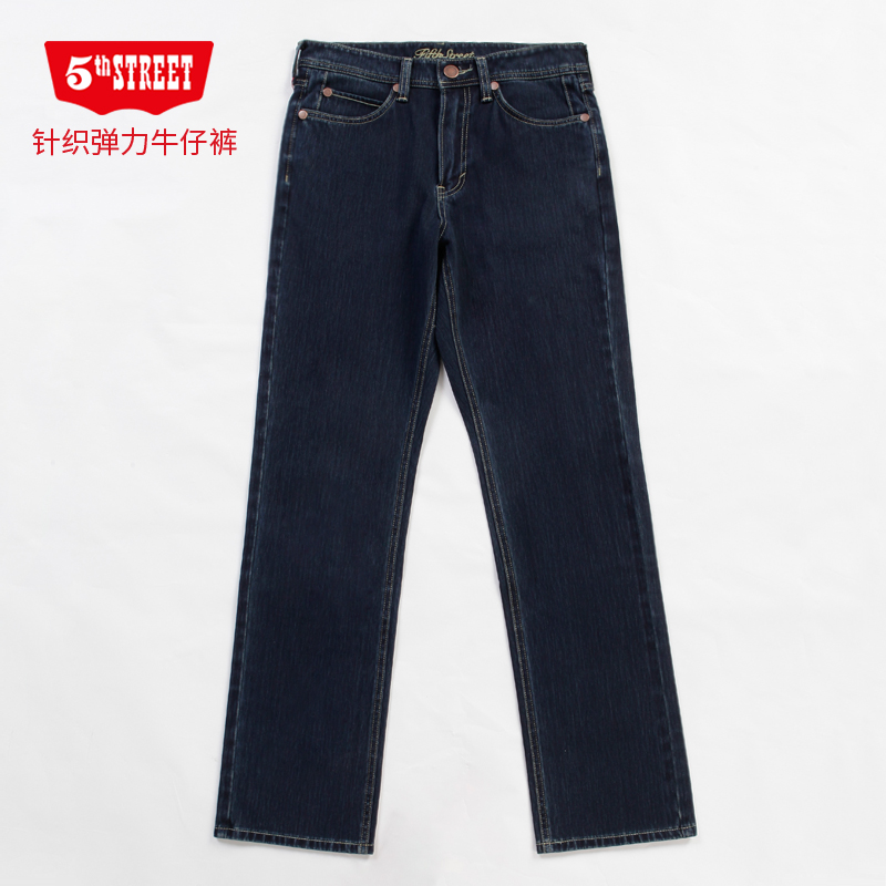 第五街男装针织牛仔裤春秋宽松直筒休闲弹力长裤611613-213M0
