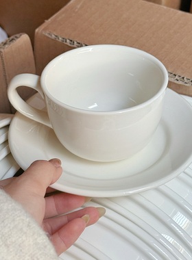 德化乳白色陶瓷咖啡杯碟套装简约拿铁马克杯拉花专用高档精致杯碟