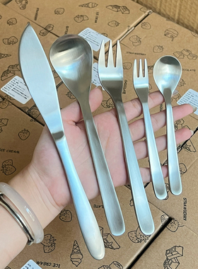 日式设计师款ins高级感雾面拉丝哑光304不锈钢刀叉勺子餐厅西餐具