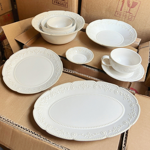 法式侘寂风做旧窑变陶瓷家用餐具米饭碗面碗鱼盘菜盘蛋糕盘水杯勺