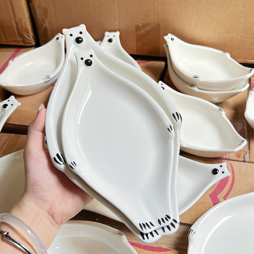 北极熊造型盘家用陶瓷盘