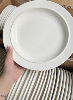 出口外贸原单尾货乳白色陶瓷圆盘家用菜盘意面盘餐厅高级感西餐盘