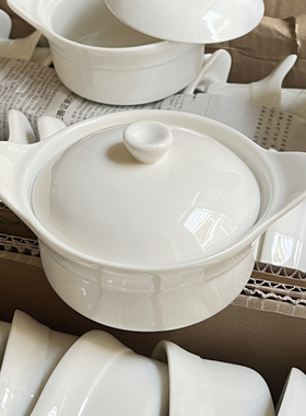 外贸原单正品尾货德化白瓷双耳小炖盅陶瓷烤碗拌饭蛋盅隔水炖燕窝