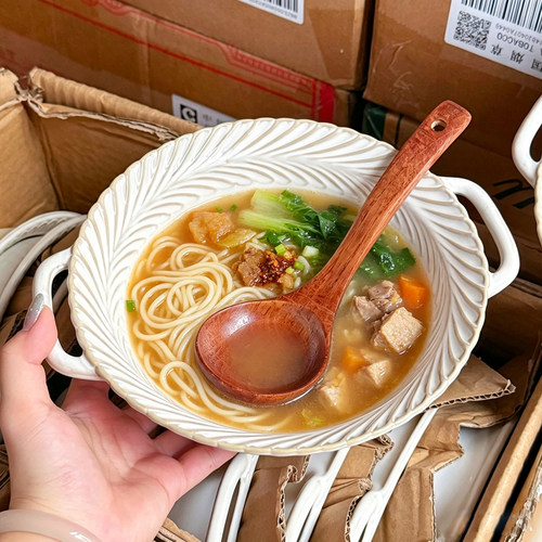 2026年新款陶瓷双耳碗家用高颜值餐具汤碗泡面碗水果沙拉个人专用