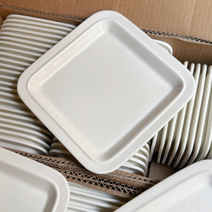 德化米白陶瓷正四方形盘子家用意面盘牛排西餐盘甜品盘盛菜盘披萨