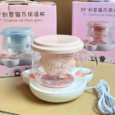 55度猫爪玻璃杯恒温垫礼盒装