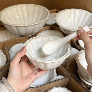 复古浮雕珠点家用陶瓷米饭碗窑变侘寂风大汤碗面碗汤碗糖水碗餐厅