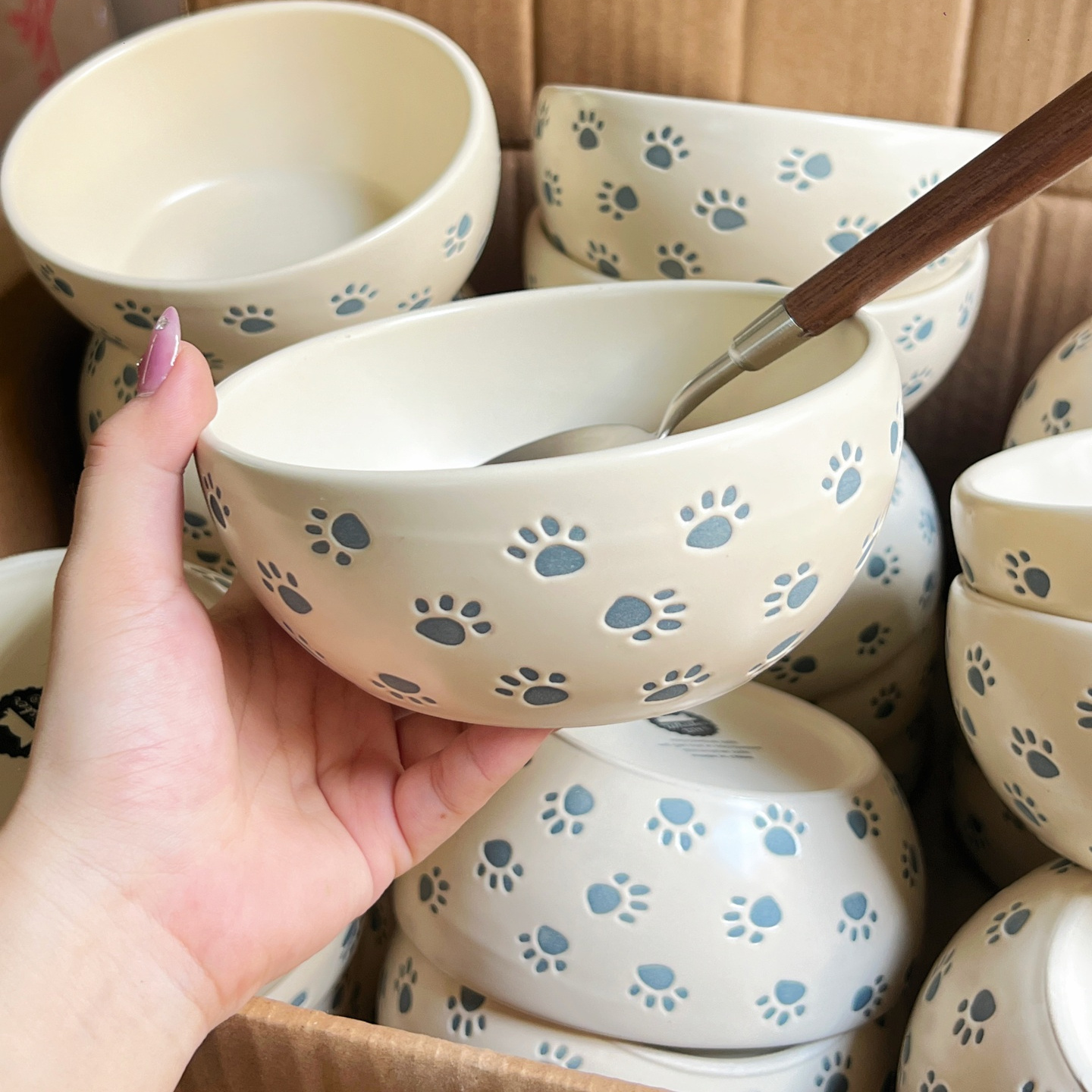 日式猫脚印陶瓷甜品碗