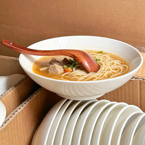 德化米白陶瓷家用斗笠碗牛肉拉面汤碗家用菜碗1000ml深盘宽口餐具