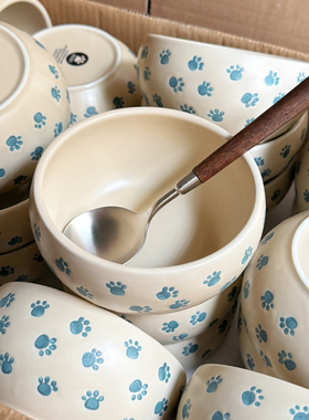 出口外贸原单尾货可爱猫爪陶瓷早餐碗甜品沙拉碗家用釉下彩高颜值