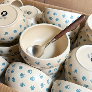 出口外贸原单尾货可爱猫爪陶瓷早餐碗甜品沙拉碗家用釉下彩高颜值
