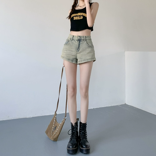 Джинсовые шорты, тонкие сексуальные штаны с молнией, в американском стиле, А-силуэт