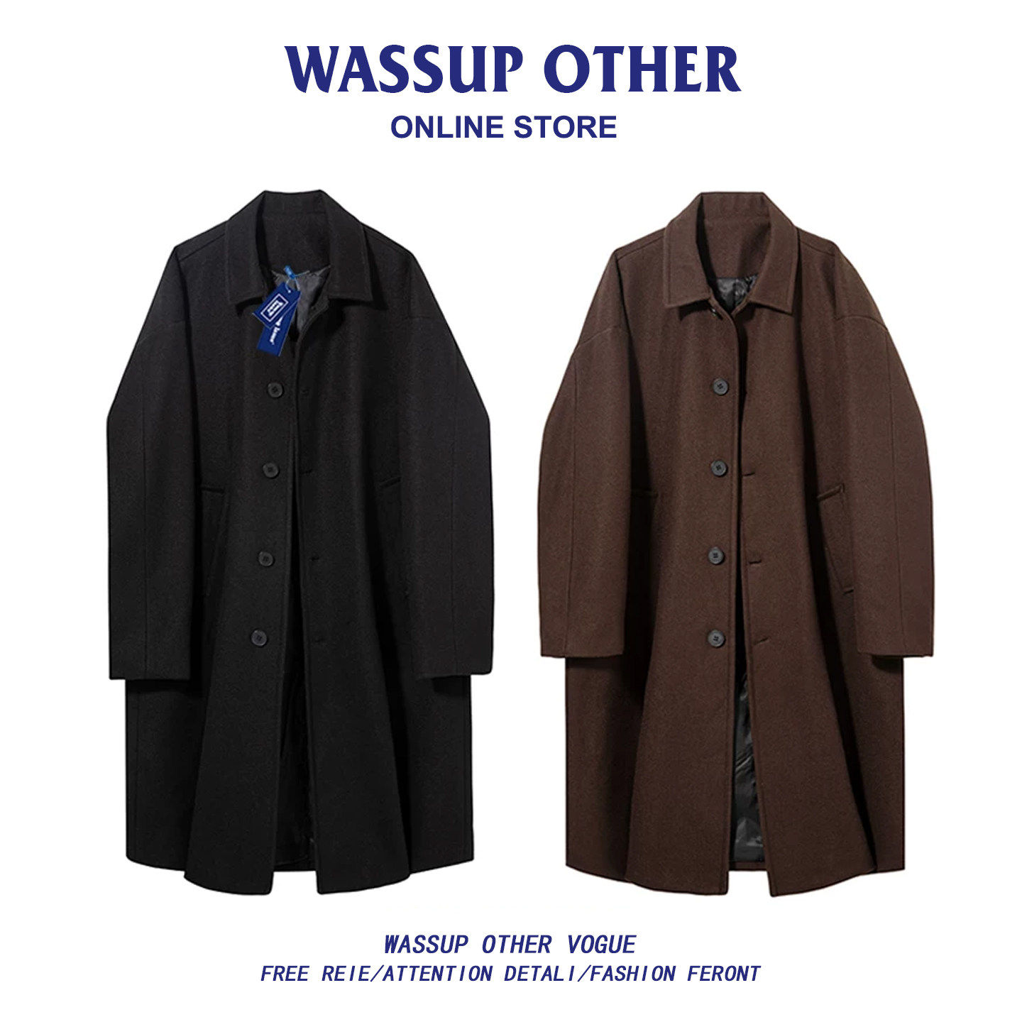 WASSUP OTHER韩版黑色时尚长款风衣男2024新款春秋男款高级感外套