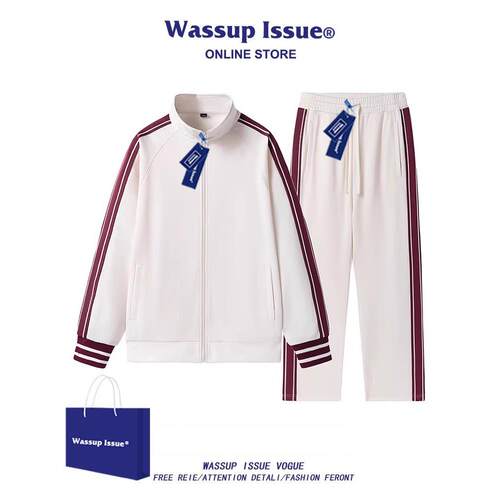 WASSUP ISSUE潮牌运动套装男春秋季情侣夹克外套学生休闲运动服男