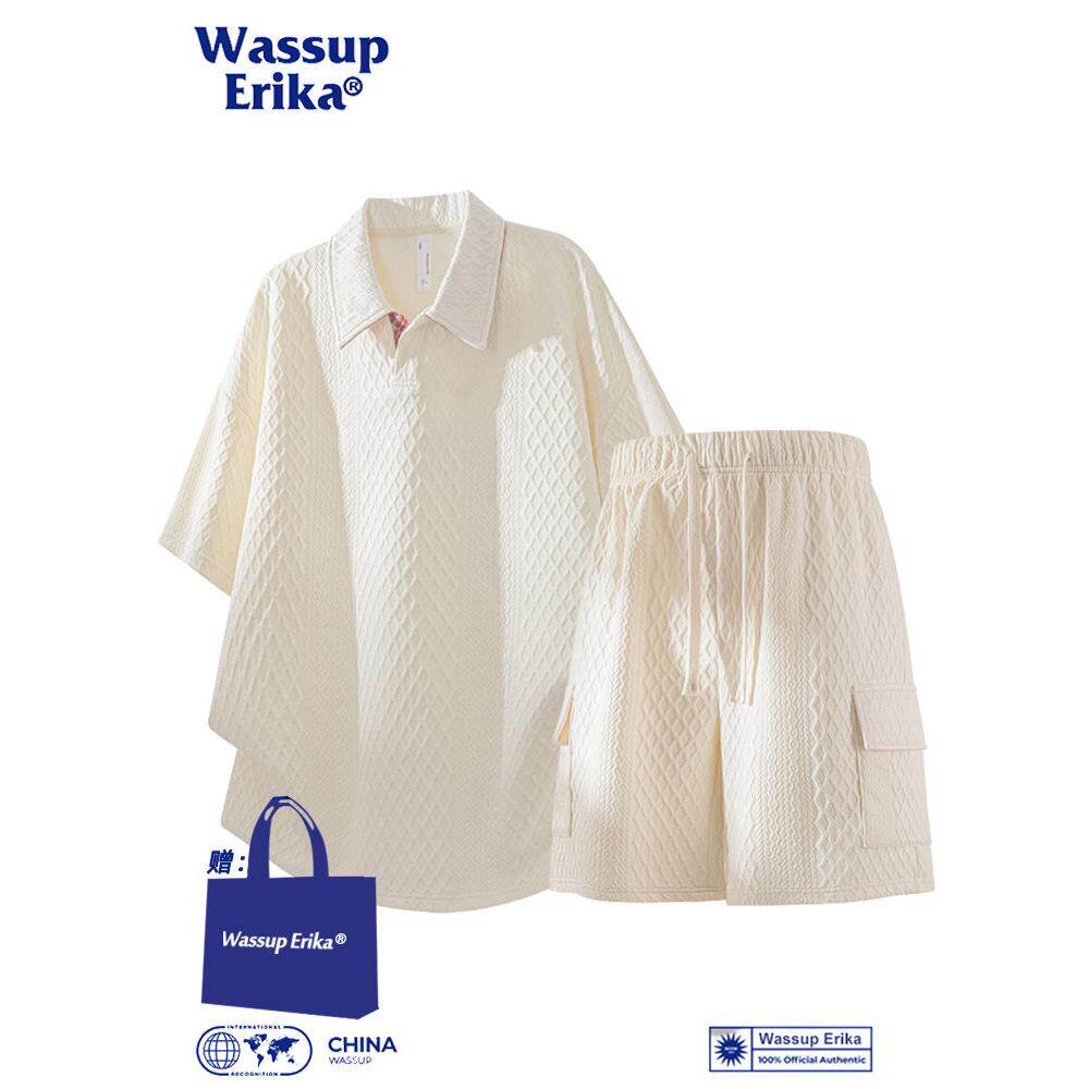 WASSUP ERIKA夏季冰丝短裤衬衫套装男高级感宽松休闲运动时尚套装