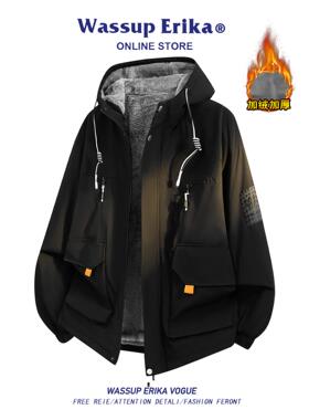 WASSUP ERIKA冬季加绒加厚外套男款复古美式工装夹克黑色保暖衣服
