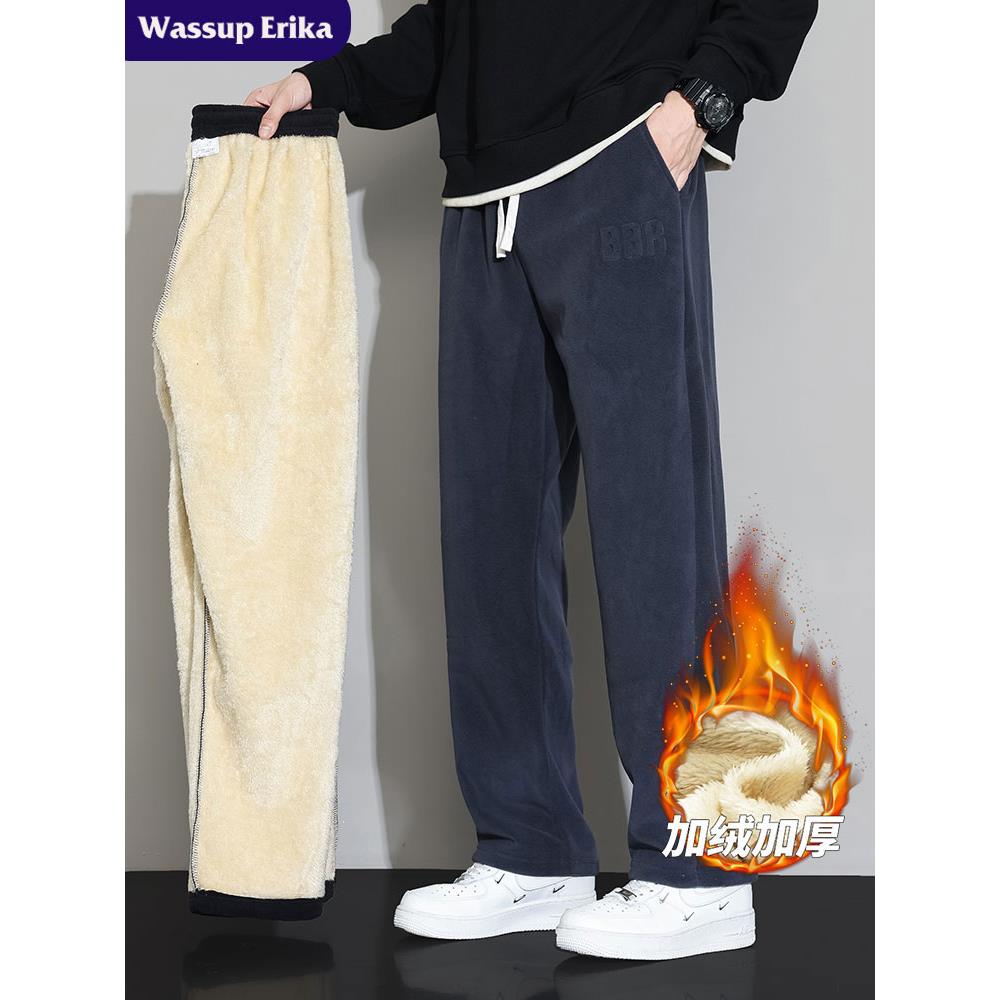 WASSUP ERIKA加绒保暖直筒休闲裤男冬季新款御寒雪天裤子加厚卫裤