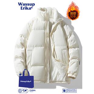 WASSUP ERIKA日系羊羔毛保暖棉服男冬季加绒东北棉袄纯色加厚外套