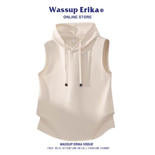 WASSUP ERIKA美式休闲运动连帽背心男夏季篮球T恤坎肩外穿马甲女