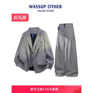 WASSUP OTHER韩系西服套装男款春秋季潮牌高级感宽松休闲两件套男