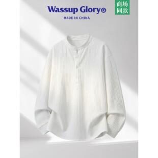 T恤男春季 宽松竖条纹肌理感休闲套头上衣 GLORY亨利领长袖 WASSUP