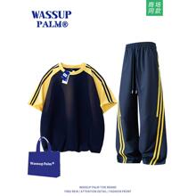 WASSUP PALM运动服套装男女2025新款夏季情侣休闲短袖裤子两件套