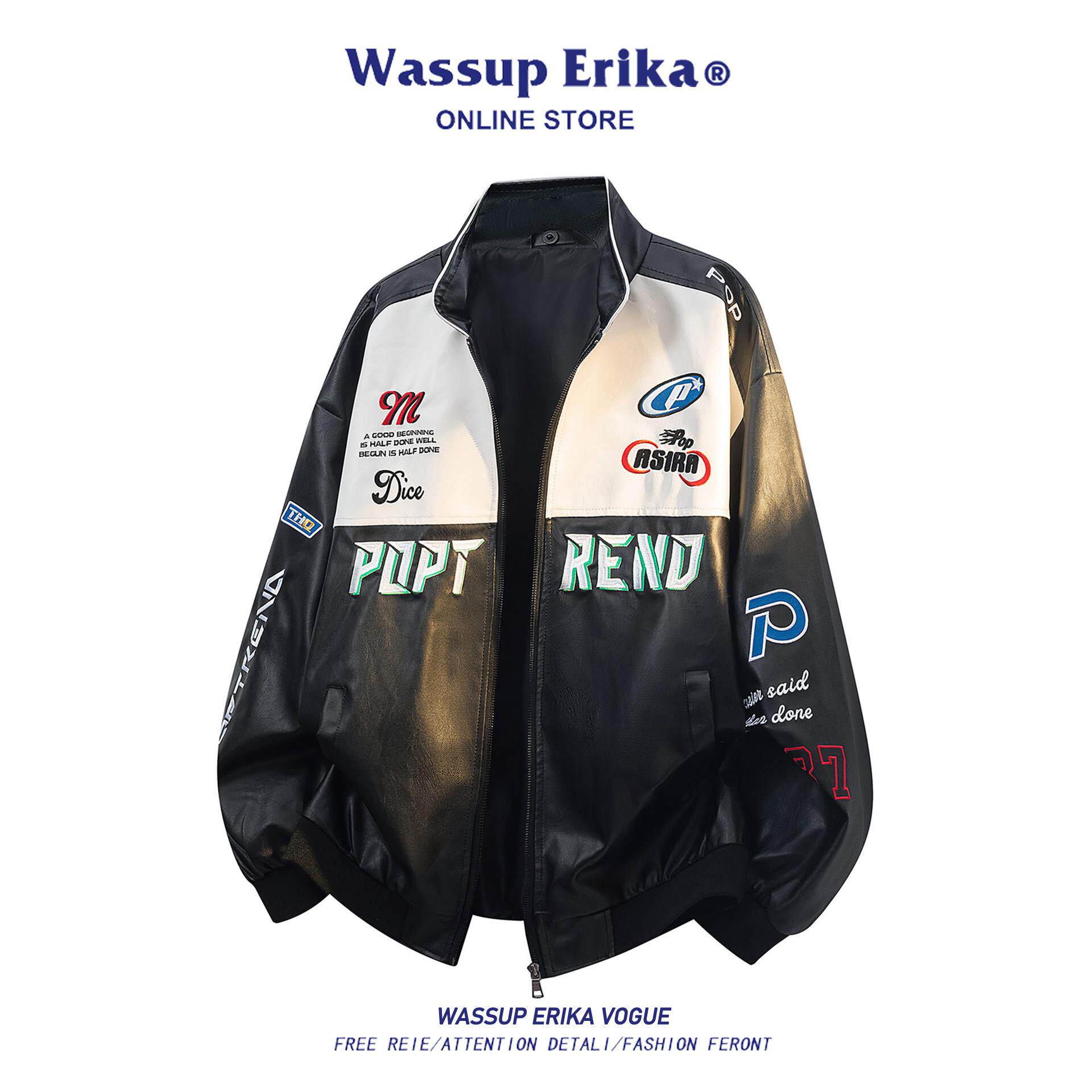 WASSUP ERIKA美式机车皮衣夹克男春秋季潮流棒球服飞行员立领外套