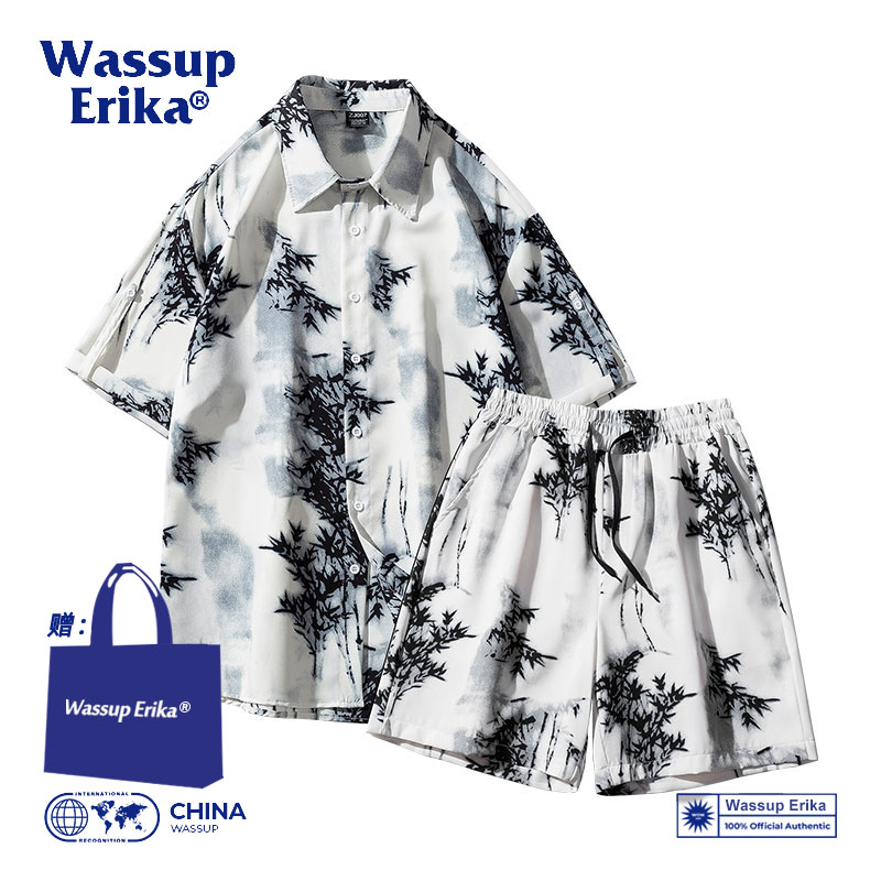 WASSUP ERIKA新中式短袖衬衫套装男夏季冰丝速干薄短裤休闲两件套