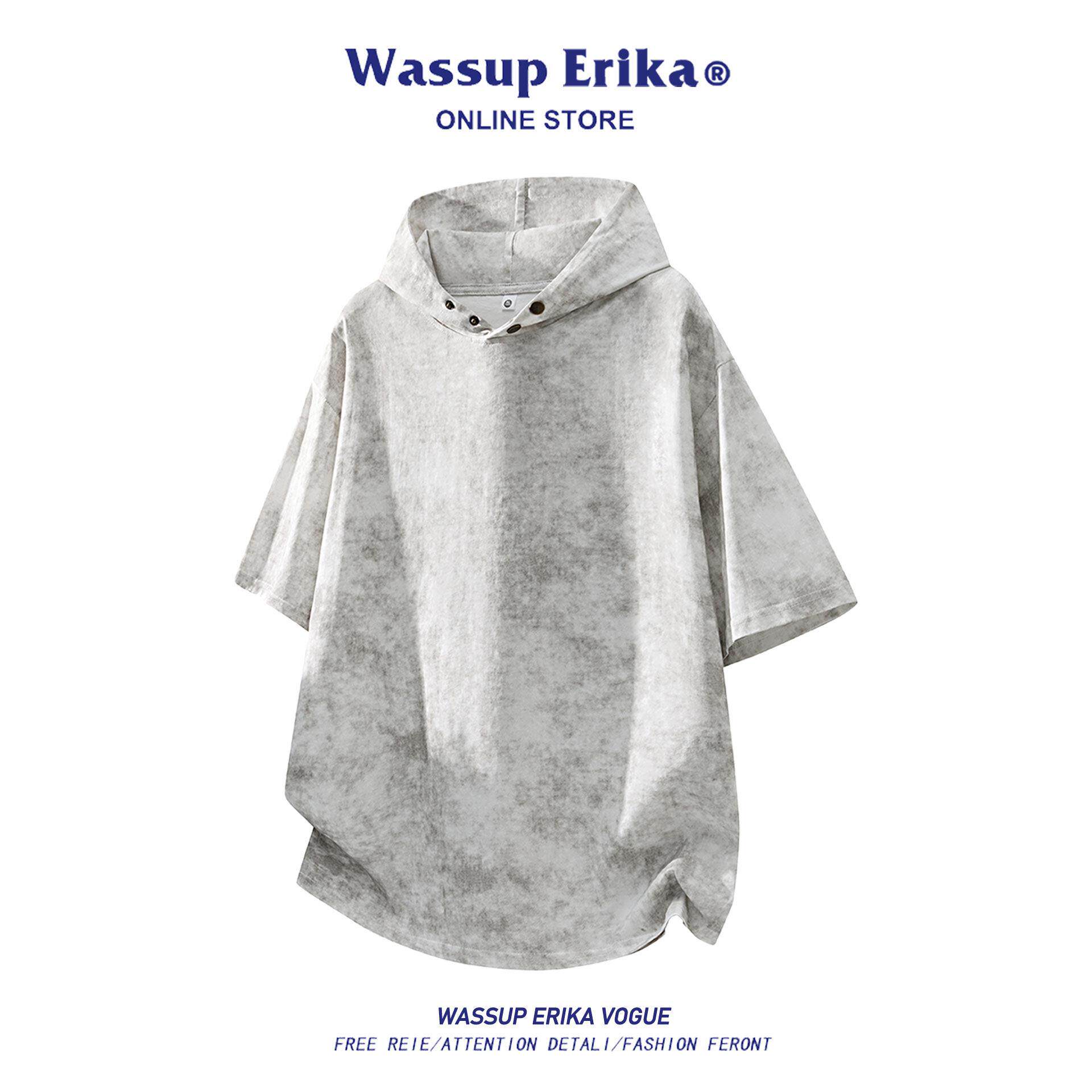 WASSUP ERIKA美式ins复古扎染连帽T恤衫男款2026夏季潮牌宽松上衣