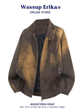 WASSUP ERIKA美式复古pu皮衣外套男士秋冬季潮牌休闲宽松加绒夹克