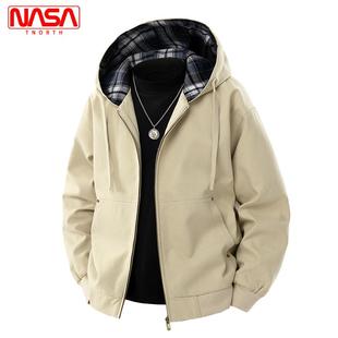NASA联名纯棉连帽男士外套春秋款宽松工装青少年上衣简约百搭夹克