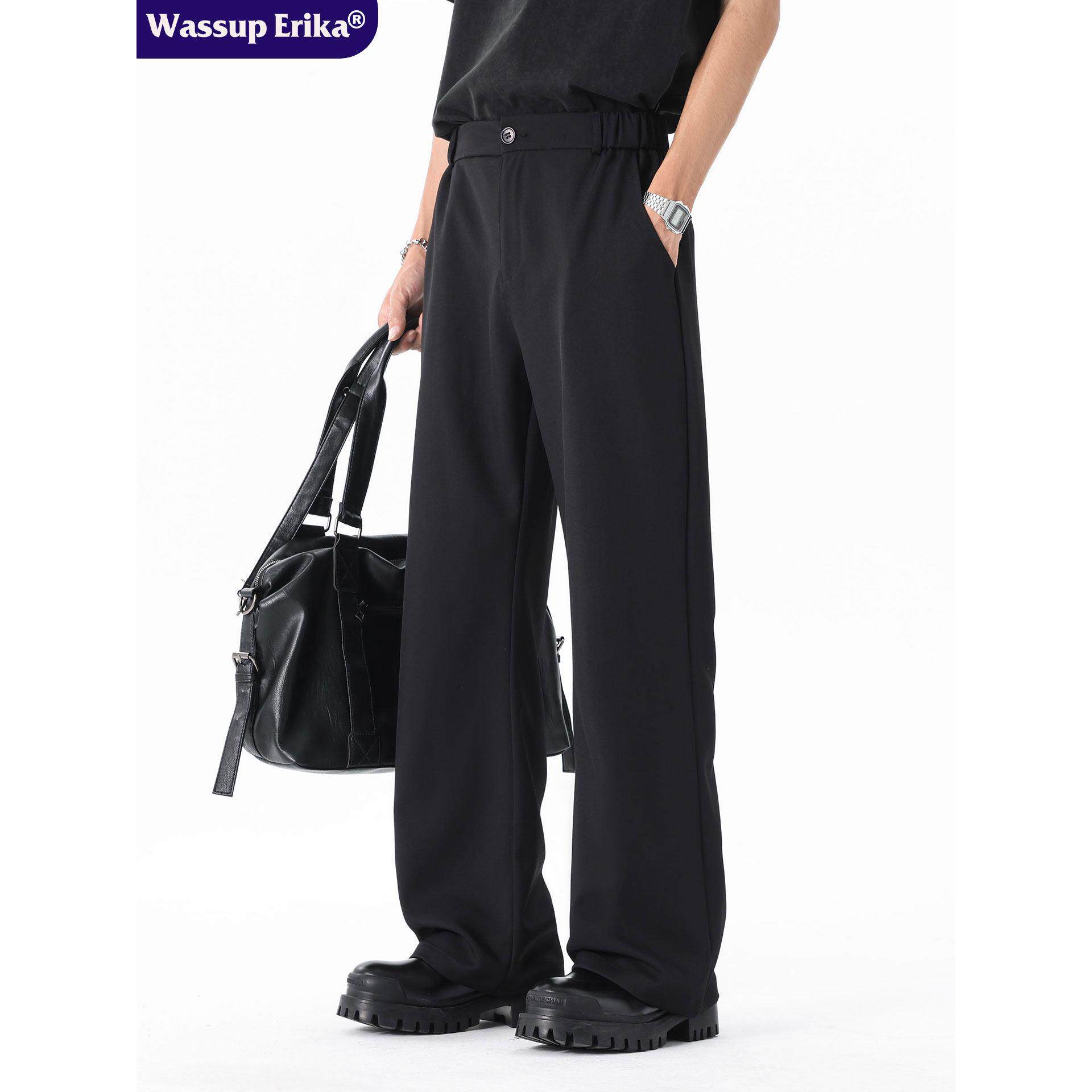 WASSUP ERIKA黑色垂感西裤男夏季直筒微喇裤子男款高级休闲西装裤